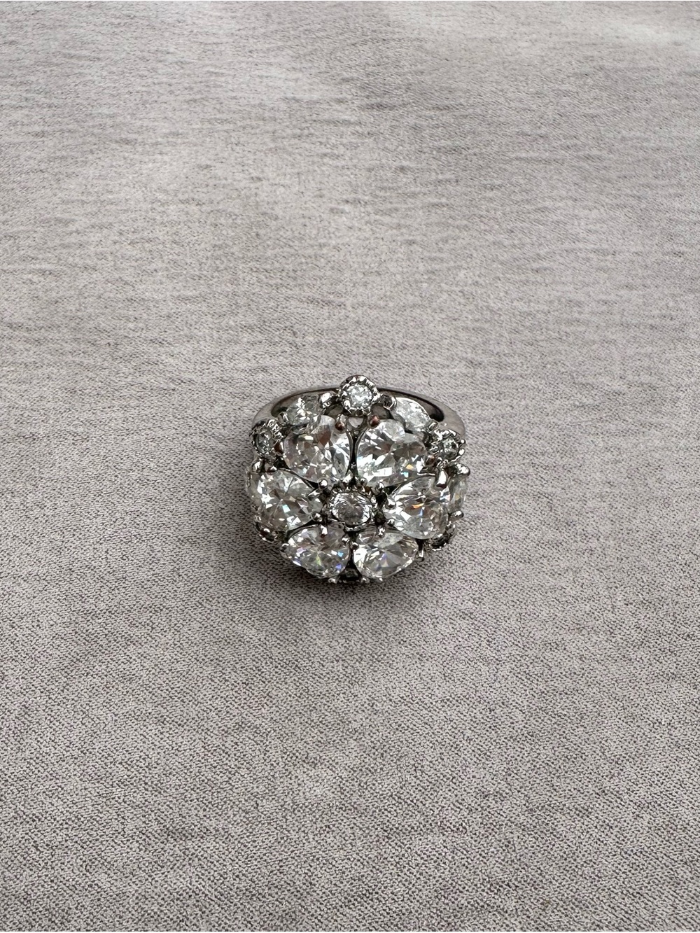 Crystal Cluster Statement Ring - Silver Tone